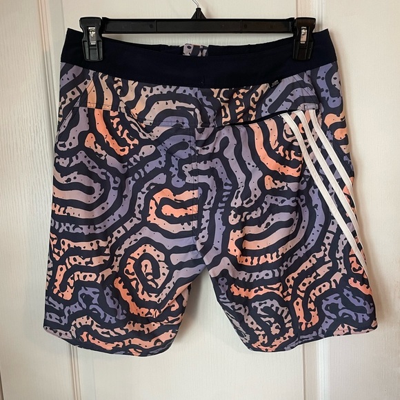 Adidas Coolmaze Purple and Orange Patterned Swim Shorts Size 32 - Picture 2 of 4